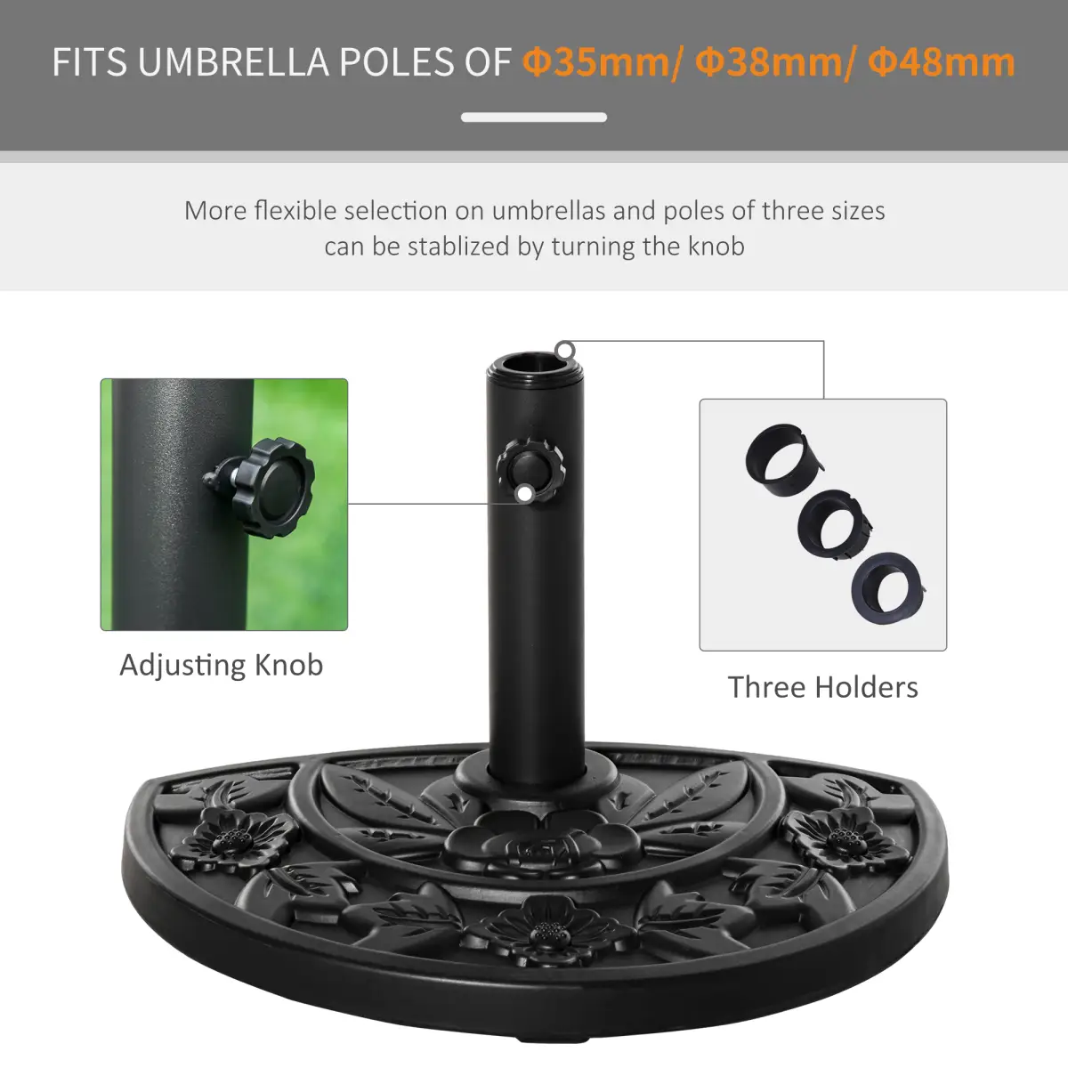 Half Round Parasol Base Weighted Umbrella Holder Stand Balcony Black by Outsunny
