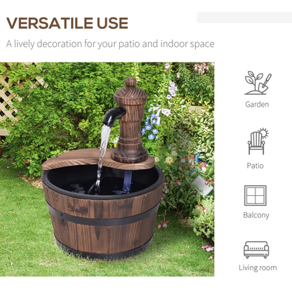Outsunny Barrel Water Pump Fountain Rustic Wood Electric Water Feature Garden by Outsunny