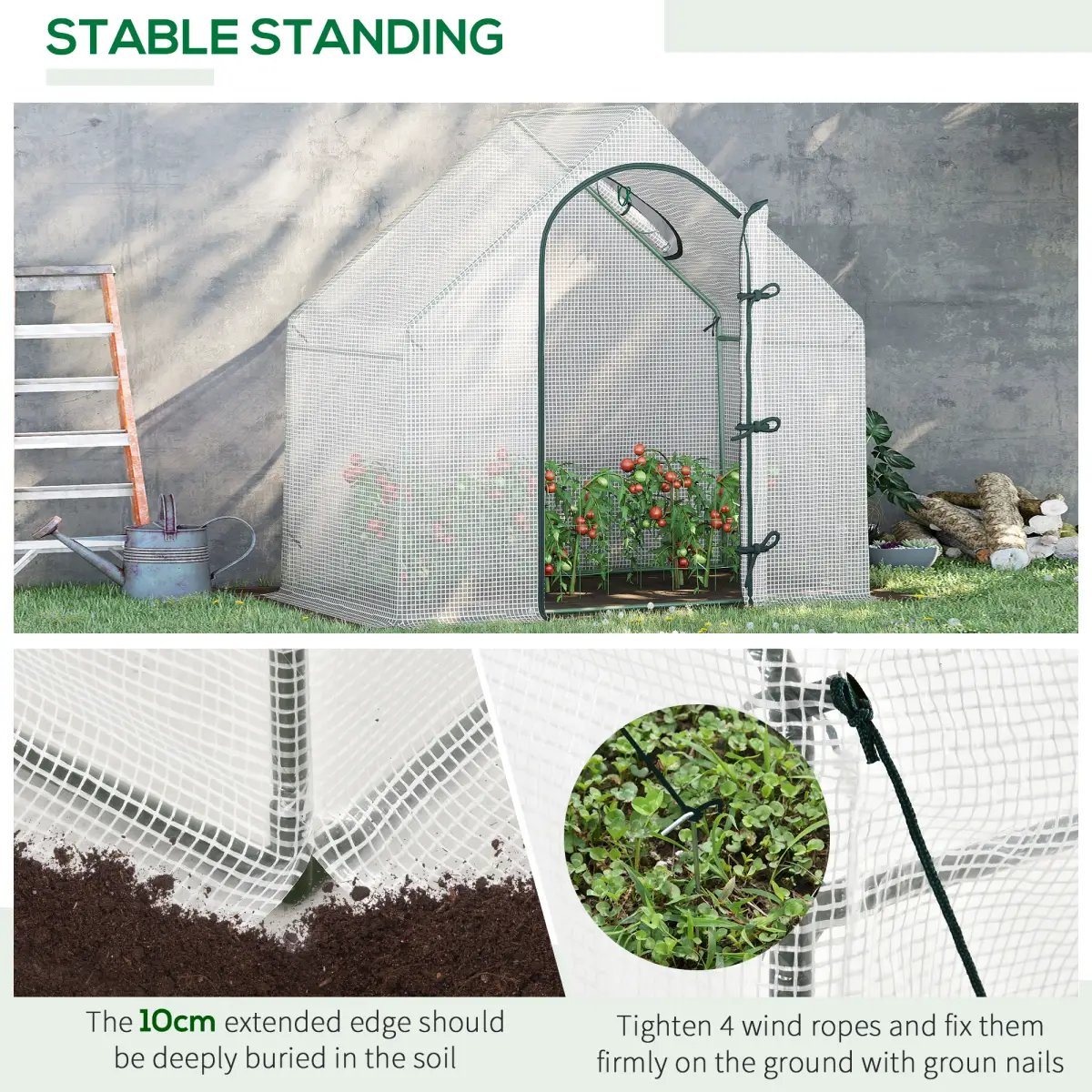 Walk-In Greenhouse Vegetable Plant Window Roll-Up 180 x 100 x 165cm, White by Outsunny