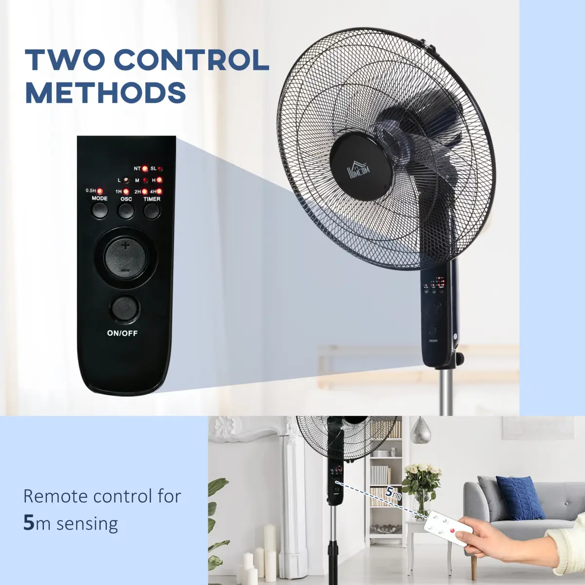 Oscillating Floor Fan Indoor Air Tower Standing RC, 3 Speed & 7.5-Hour HOMCOM by Unbranded