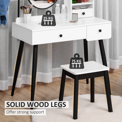Dressing Table Set with 3 Drawers, Storage shelves and Stool, White by Unbranded