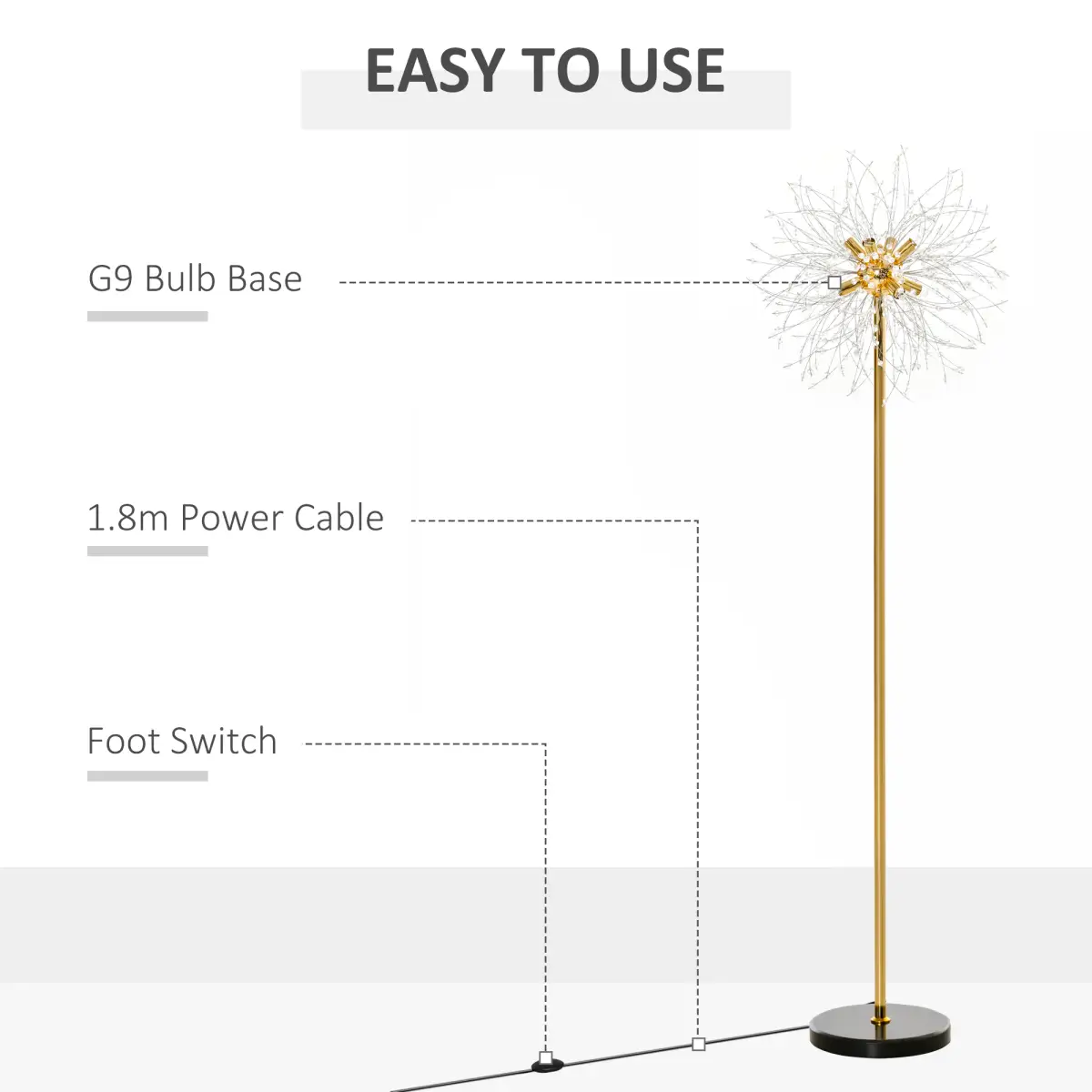 HOMCOM Modern Floor Lamp with Dandelion-like Lampshade for Bedroom by HOMCOM
