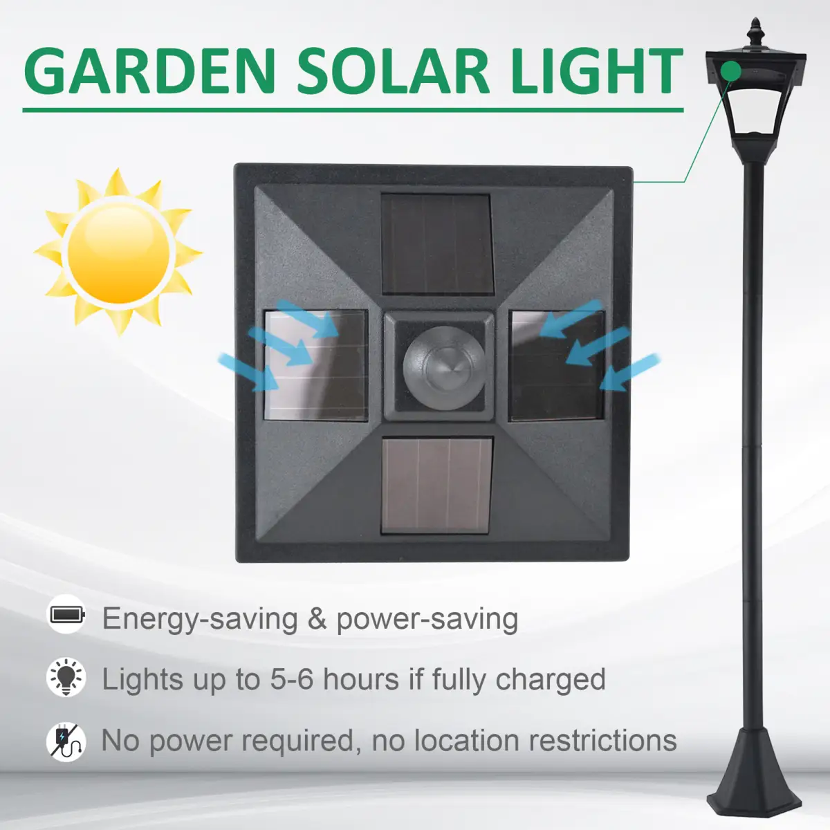 Outdoor Garden Solar Post Lamp Dimmable LED Lantern Bollard 1.2M Tall Black by Outsunny