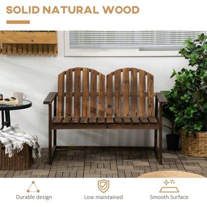 Outdoor Wooden Bench for Two People, Patio Loveseat Chair with Slatted Backrest by Outsunny