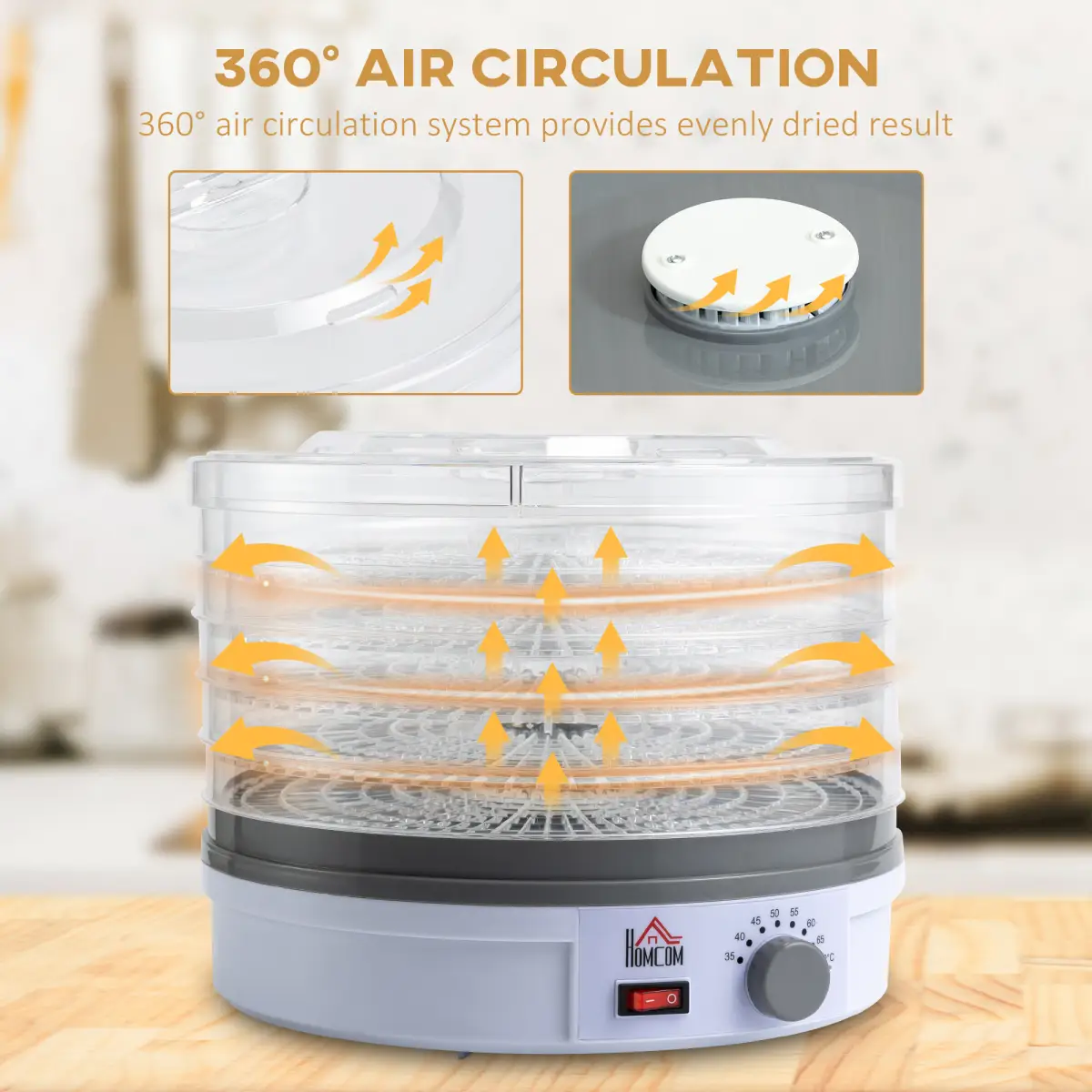 5 Tier Food Dehydrator 245W Stainless Steel Food Dryer Machine Timer LCD White by HOMCOM