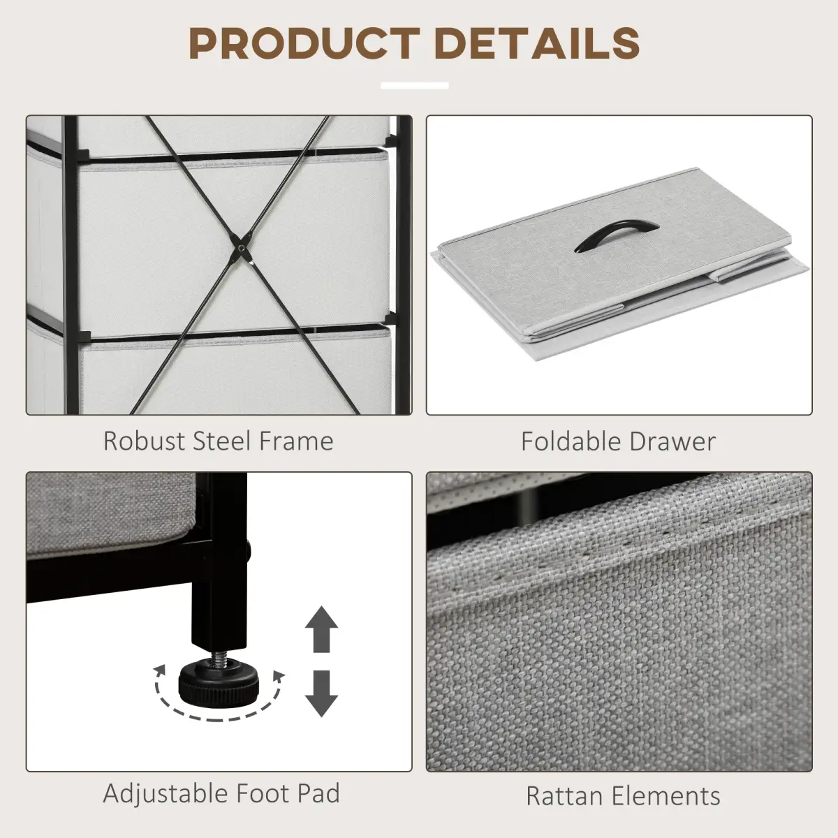 HOMCOM 5 Drawer Fabric Chest of Drawers w/ Wooden Top for Closet Hallway Grey by HOMCOM