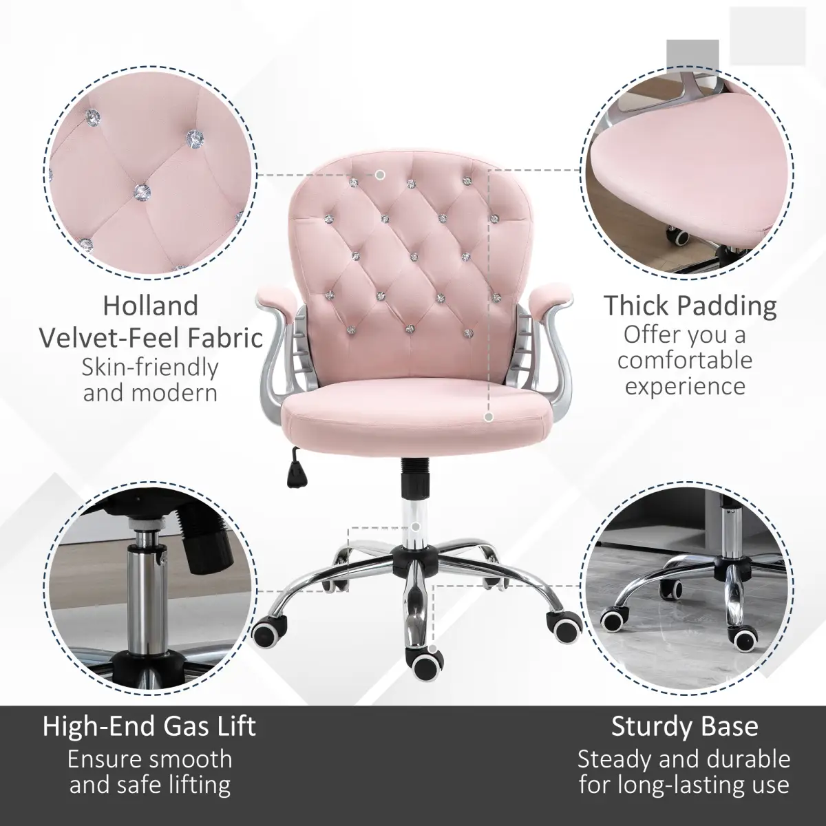 Office Chair Luxury Velour Diamond Tufted Padded Ergonomic 360� Swivel Pink by Unbranded