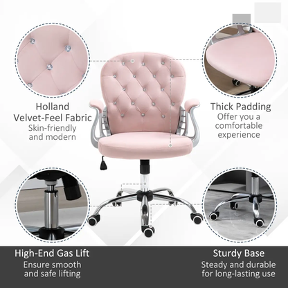 Office Chair Luxury Velour Diamond Tufted Padded Ergonomic 360� Swivel Pink by Unbranded