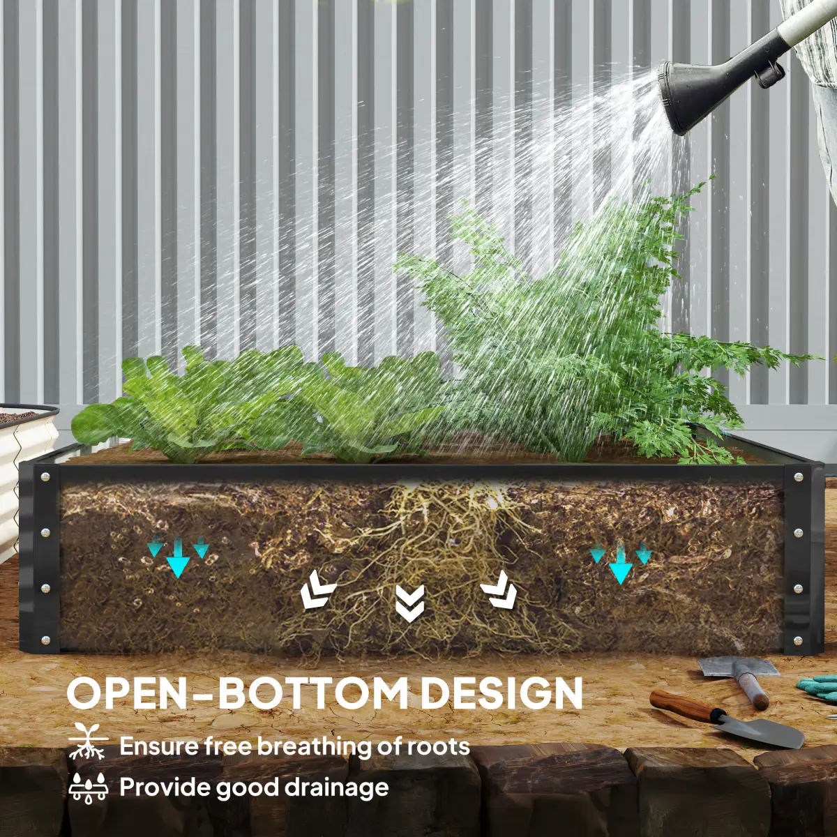 Raised Garden Bed Gardner Frame Outdoor Planter Kit Flower Vegetables Grey by Outsunny