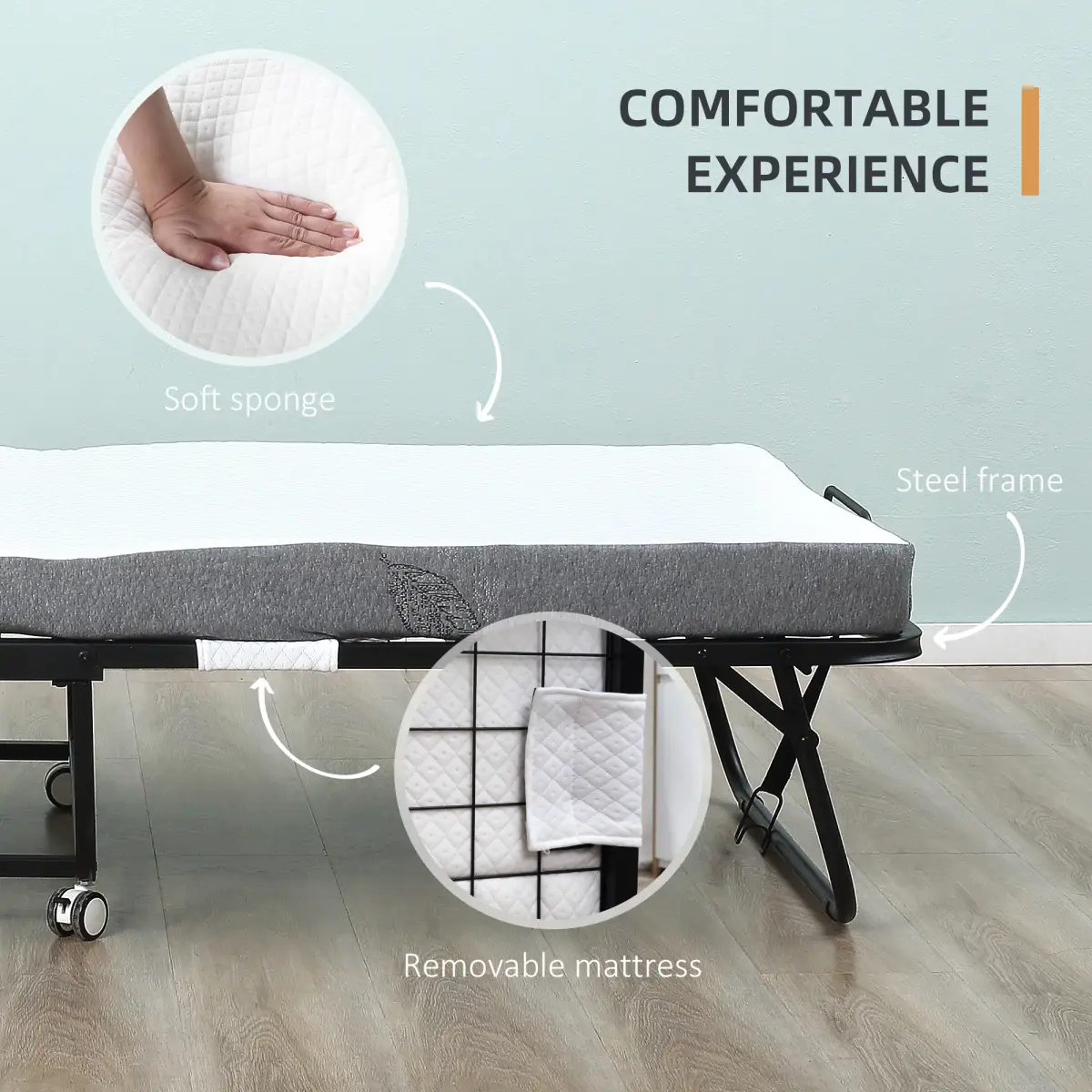 Folding Bed with 10cm Mattress, Portable Foldable Guest Bed Metal Frame by HOMCOM