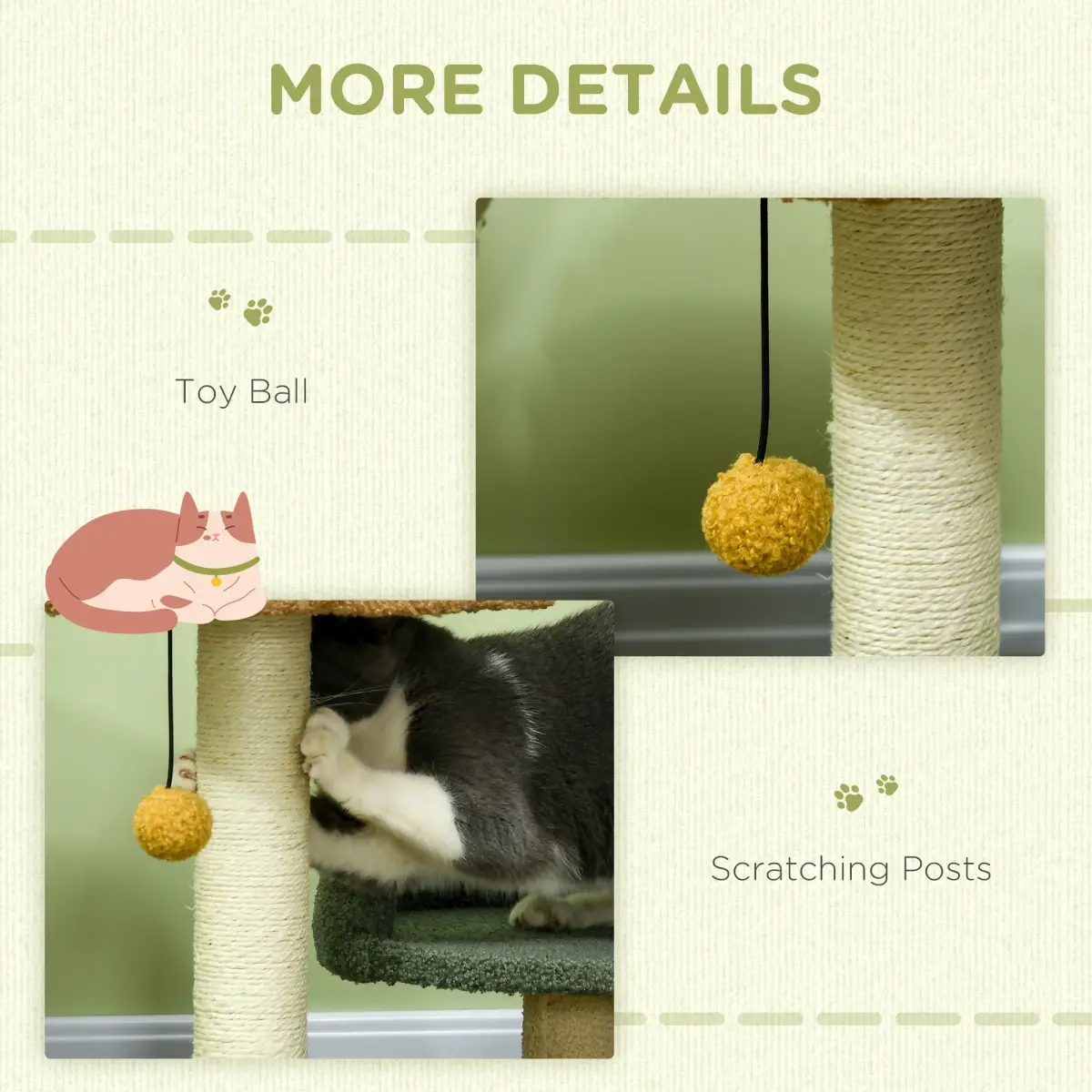 52cm Cat Tree for Indoor Cats, Scratching Posts with Two Bed, Toy Ball by PawHut