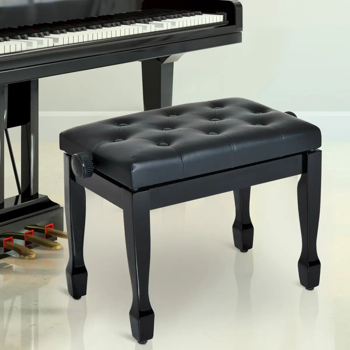 Classic Digital Keyboard Piano Bench Padded Seat Stool Solid Wooden by HOMCOM
