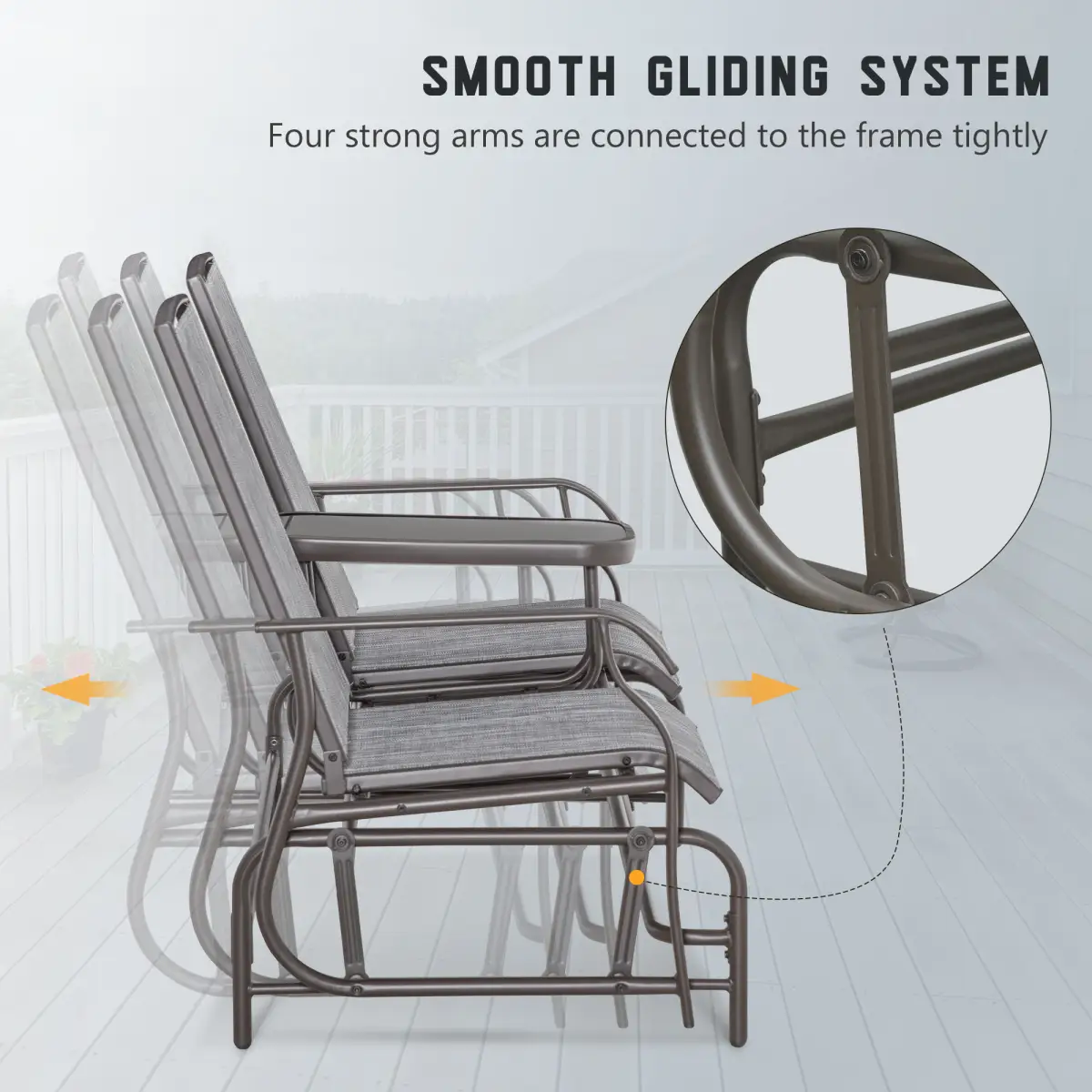 2 Seater Metal Double Swing Chair Glider Rocking Chair Seat With Table Grey by Outsunny