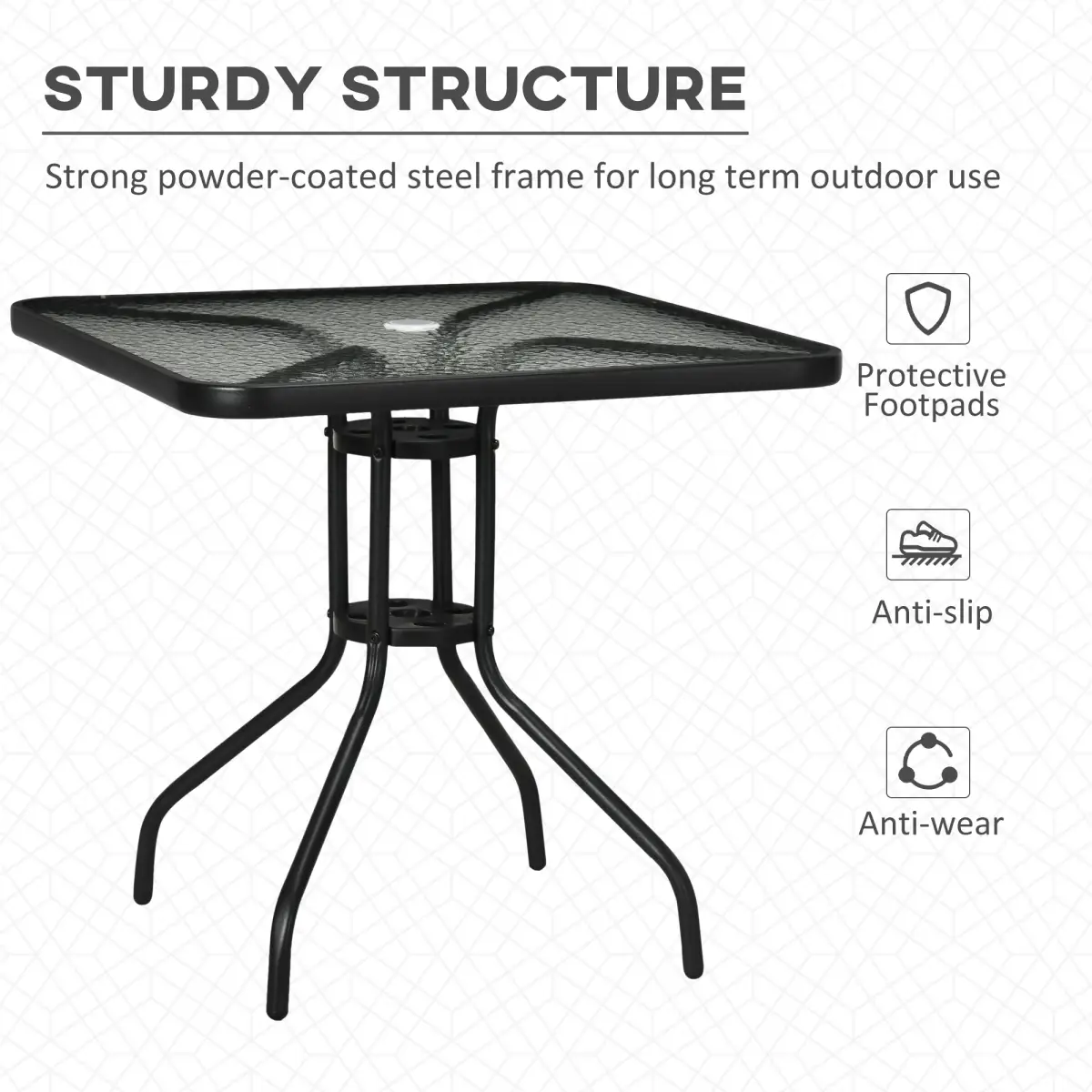 Square Patio Table, Tempered Glass Top Garden Dining Table 76 x 76cm Outsunny by Unbranded
