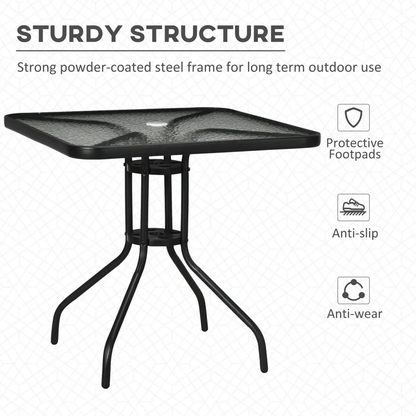 Square Patio Table, Tempered Glass Top Garden Dining Table 76 x 76cm Outsunny by Unbranded