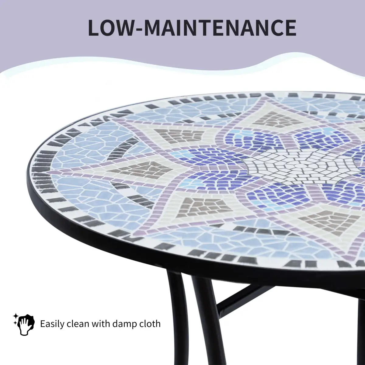 Outsunny Garden Table, Mosaic Round Patio Side Table with 60cm Ceramic Top by Outsunny