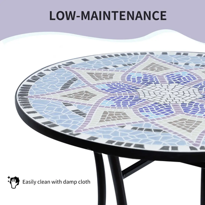 Outsunny Garden Table, Mosaic Round Patio Side Table with 60cm Ceramic Top by Outsunny