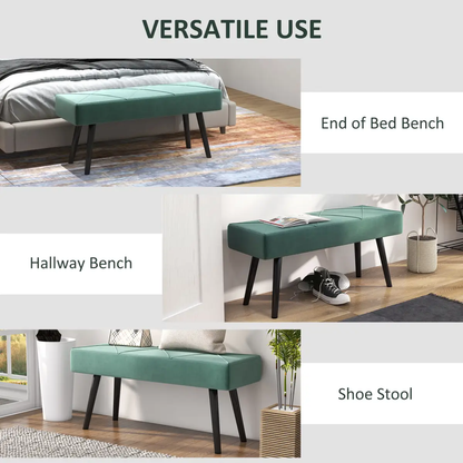 HOMCOM End of Bed Bench, Upholstered Hallway Bedroom with Steel Legs, Green by HOMCOM