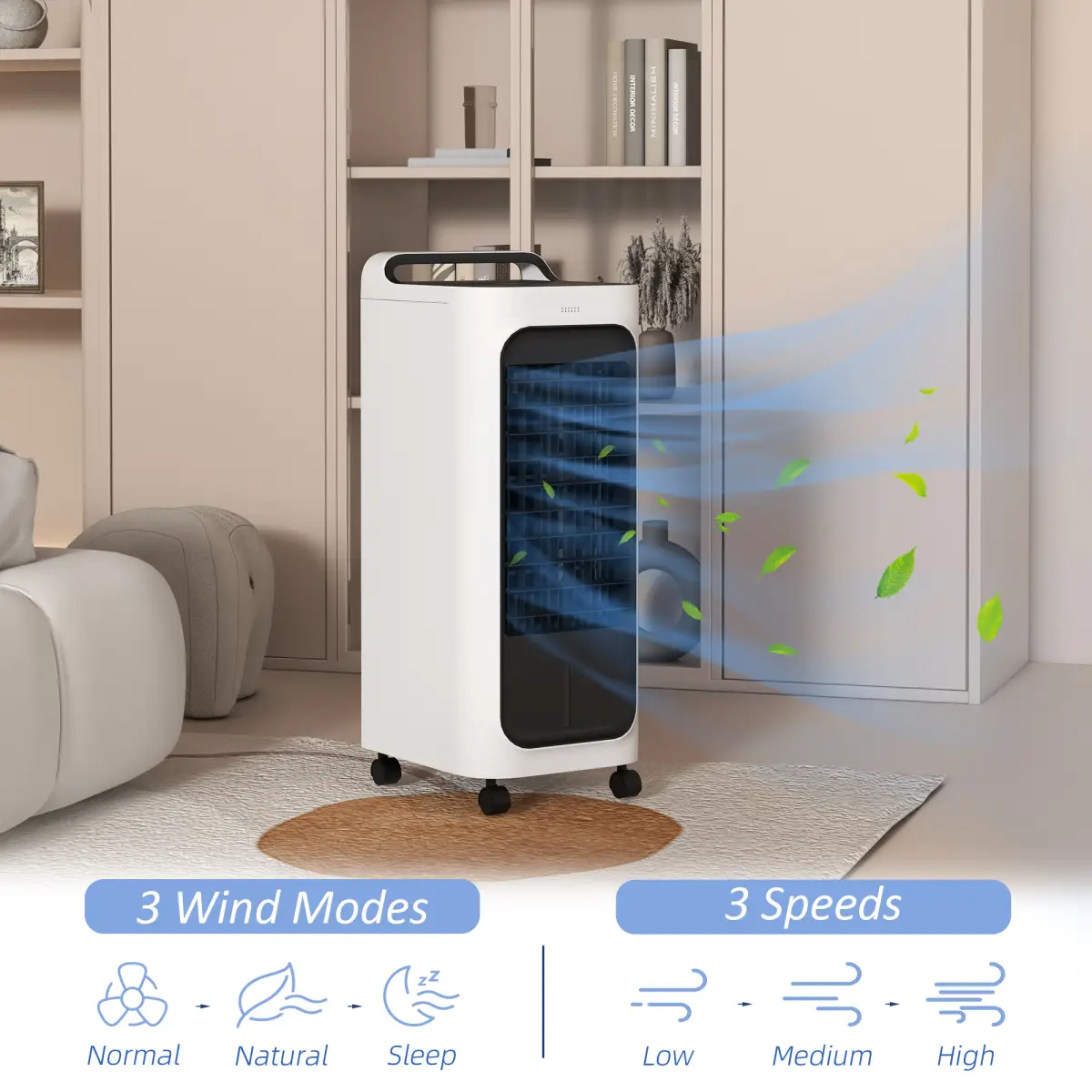 HOMCOM Mobile Air Cooler for Home Office, with Oscillation, Ice Packs by HOMCOM