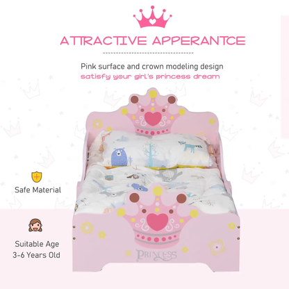 Kids Wooden Princess Crown & Flower Single Bed Safety Side Rails Slats by Homcom