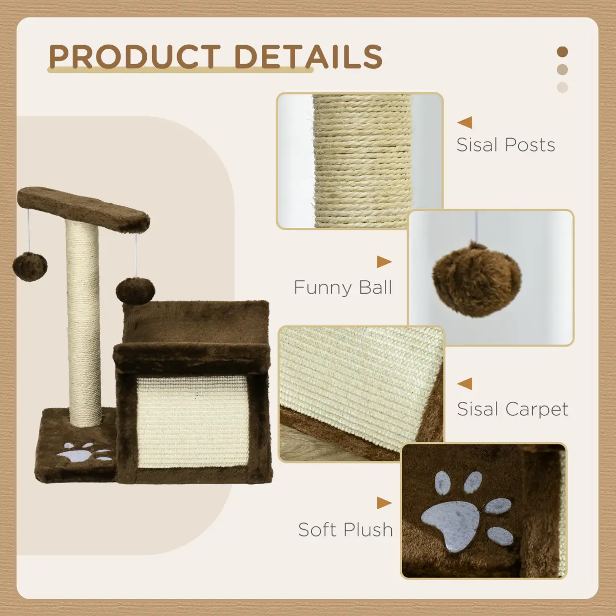 Cat Tree Plush Scratcher Kitty Activity Play Center Top Bar Tunnel Dangling Ball by Pawhut