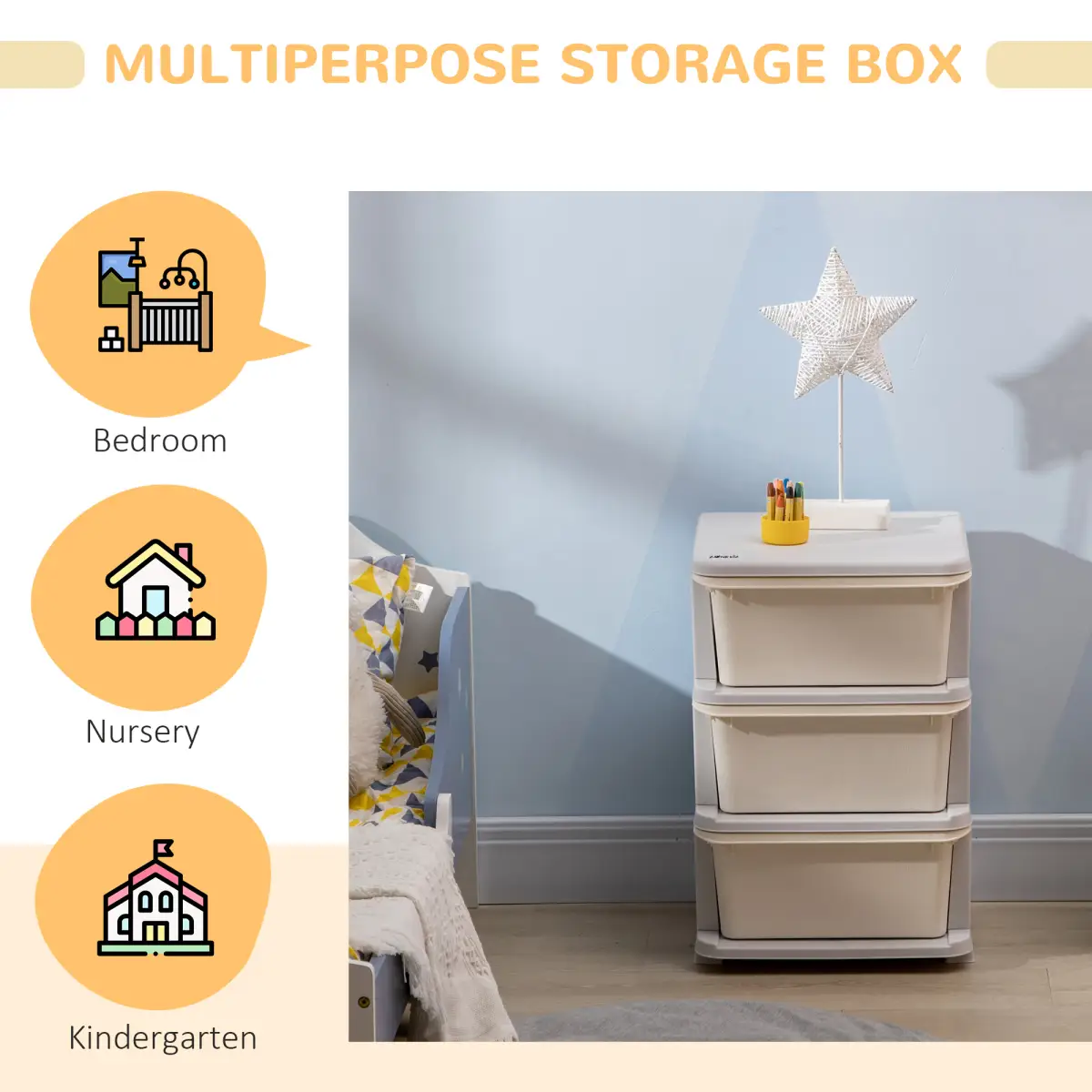 HOMCOM Kids Storage Unit w/ Three Drawers Three-Tier Chest Vertical Dresser by Unbranded