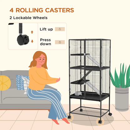 PawHut Ferret Cage 136cm Rolling Small Animal Cage w/ 3 Doors, Storage Shelf by PawHut