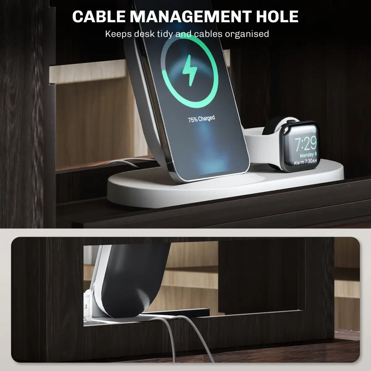 HOMCOM 4-Tier Desktop Organiser with Cable Management for Stationery Dark Brown by HOMCOM