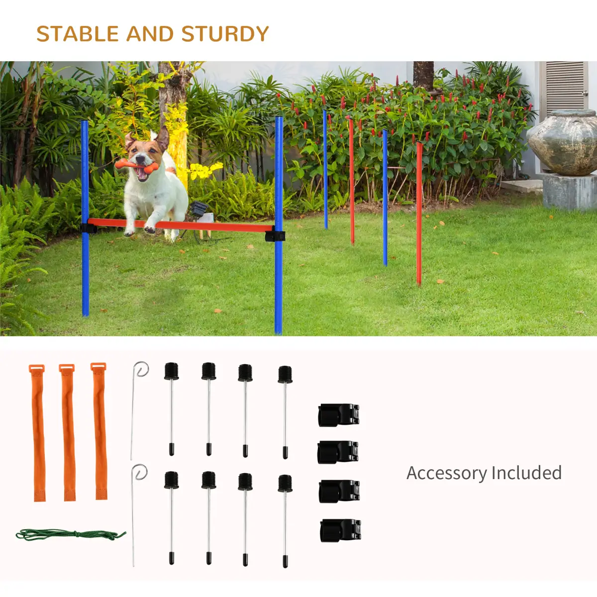 Pet Agility Set Training Play Kit Dog Jump Hoop Poles Tunnel Obedience Equipment by Pawhut