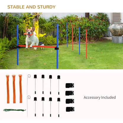 Pet Agility Set Training Play Kit Dog Jump Hoop Poles Tunnel Obedience Equipment by Pawhut
