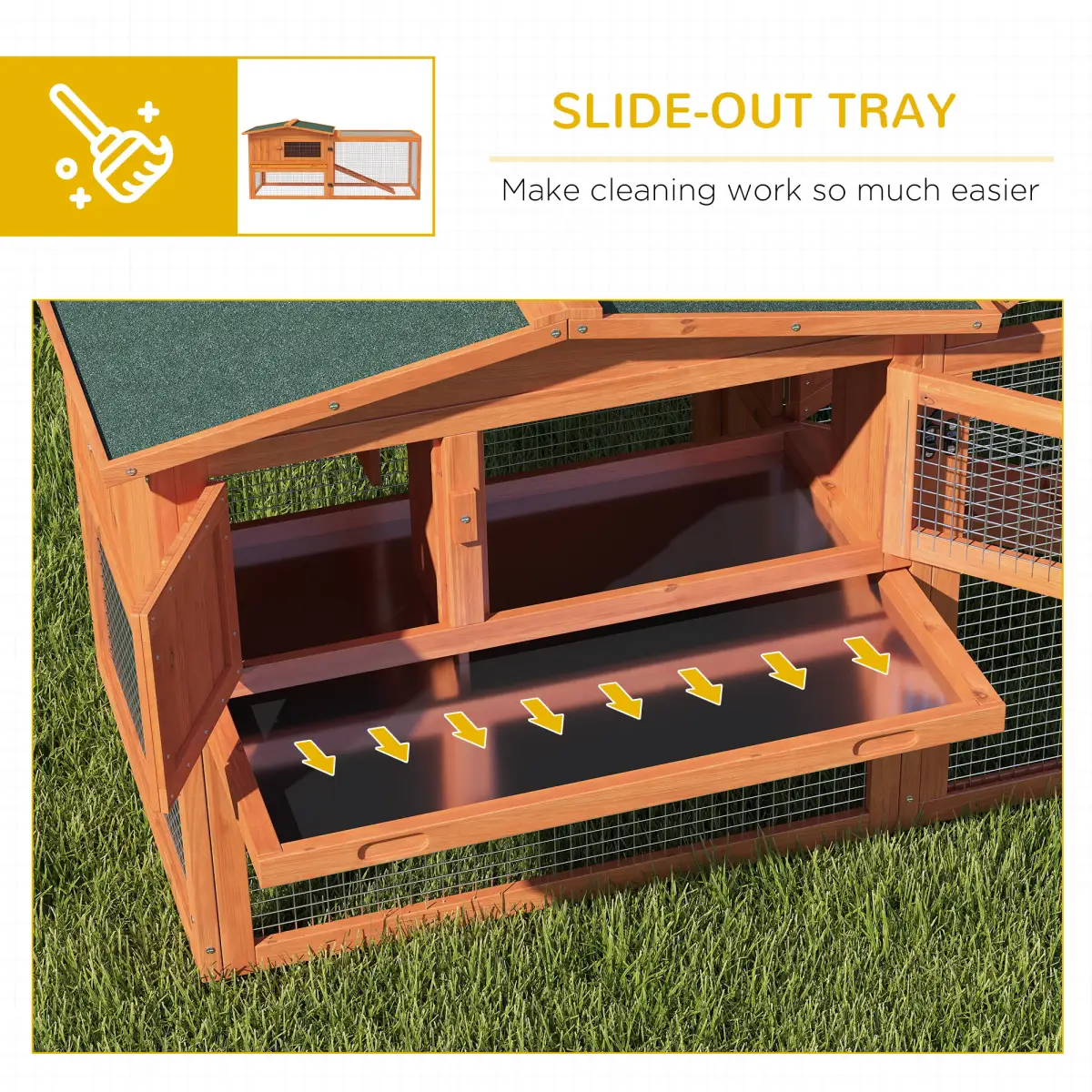 Rabbit Hutch and Run Outdoor Sliding Tray Hay Rack Ramp, 156x58x68 cm Pawhut by Unbranded