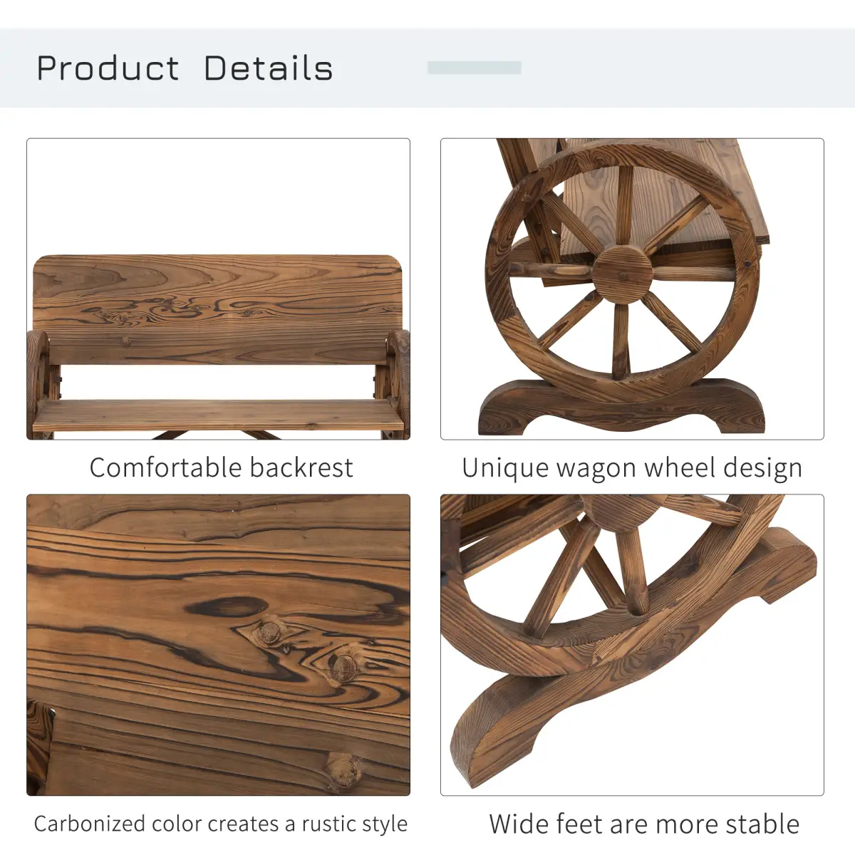 Fir Wood 2-Seater Outdoor Garden Wagon Wheel Bench by Outsunny