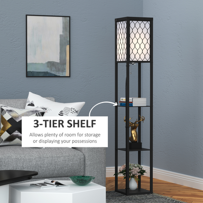 Shelf Floor Lamp W/4-tier Open Shelves Wooden, 26L x 26W x 160Hcm-Black/White by HOMCOM