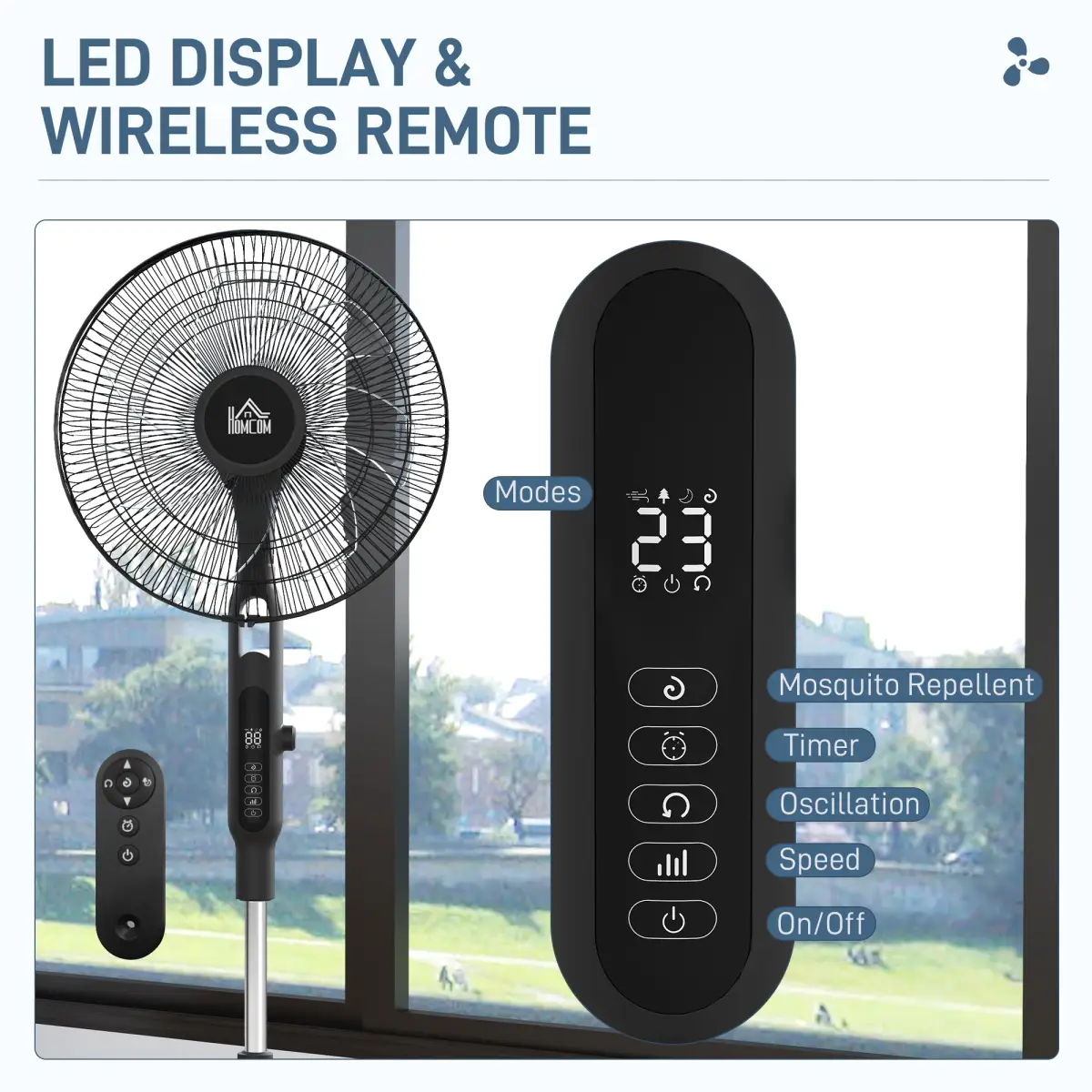 HOMCOM 12V DC Standing Fan with 75° Oscillation Mosquito Repellent Function by HOMCOM