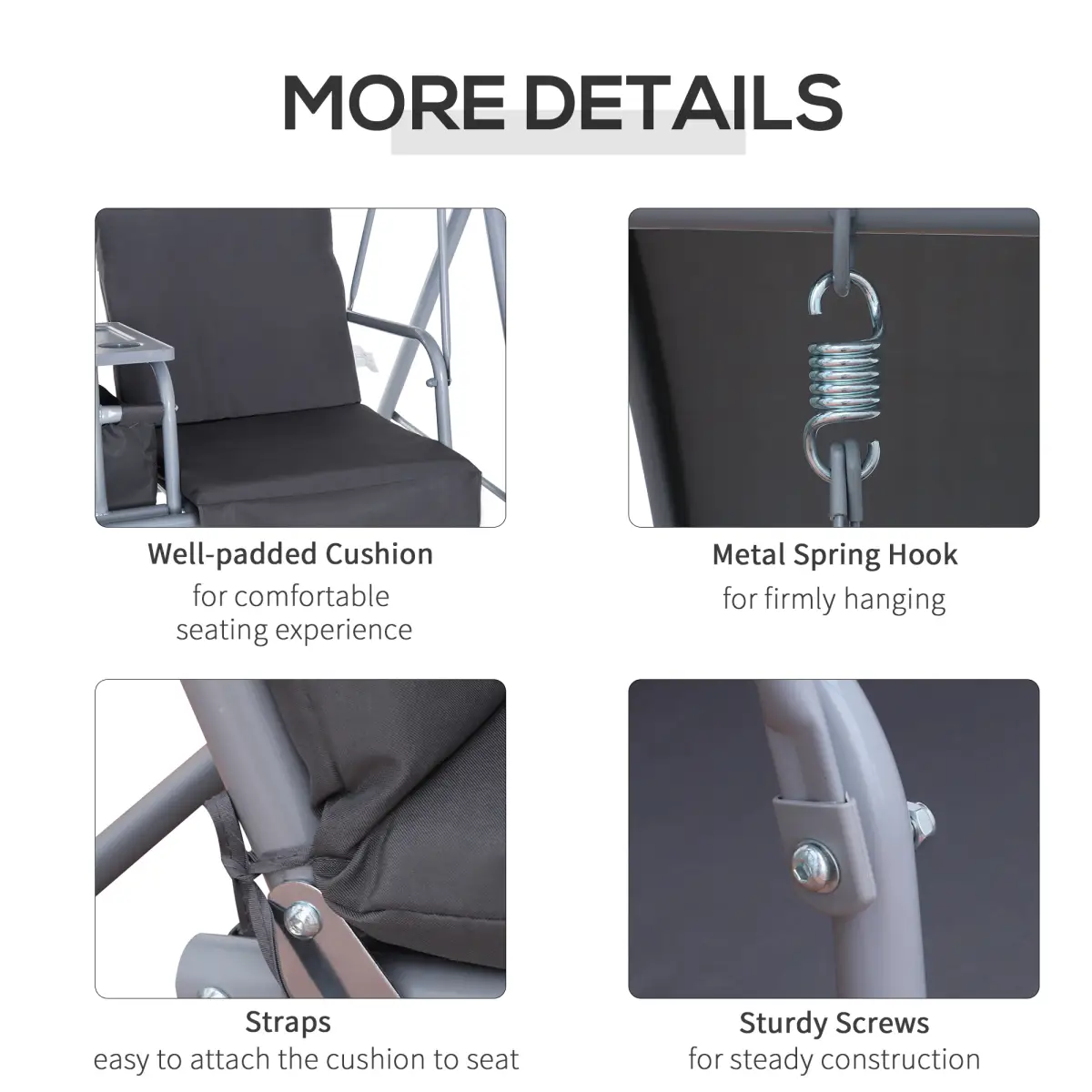 Steel Frame 2-Seater Swing Chair w/ Table Grey by Outsunny