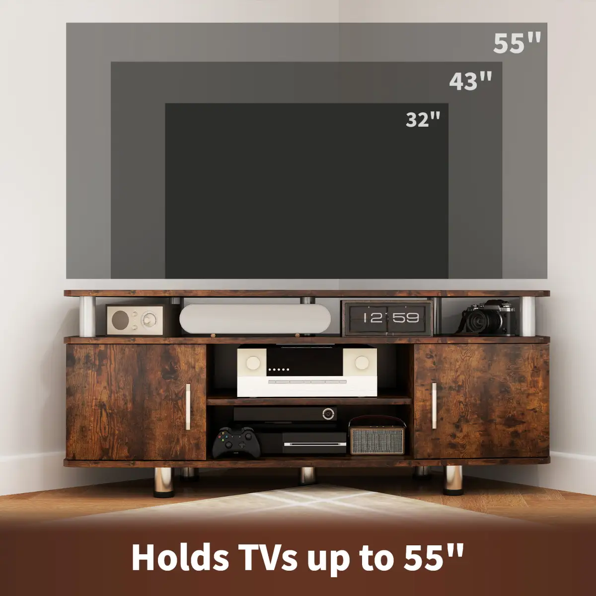 HOMCOM TV Unit Cabinet with Storage Shelves Entertainment Center Rustic Brown by HOMCOM