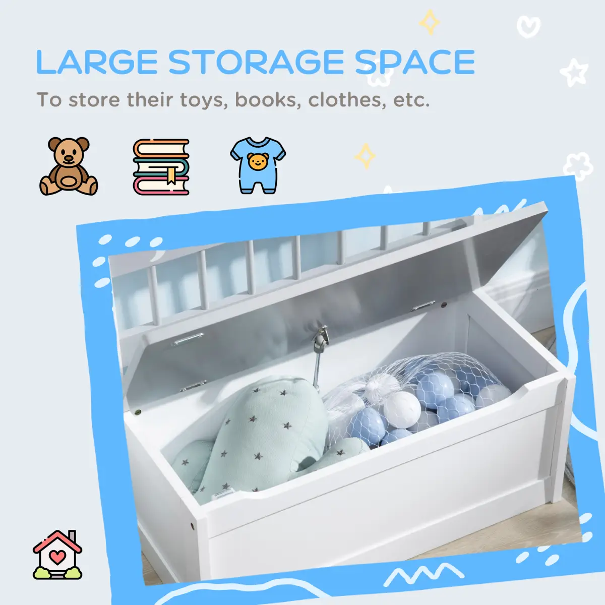 Two-In-One Wooden Toy Box, Kids Storage Bench w/ Safety Rod - Grey by Unbranded