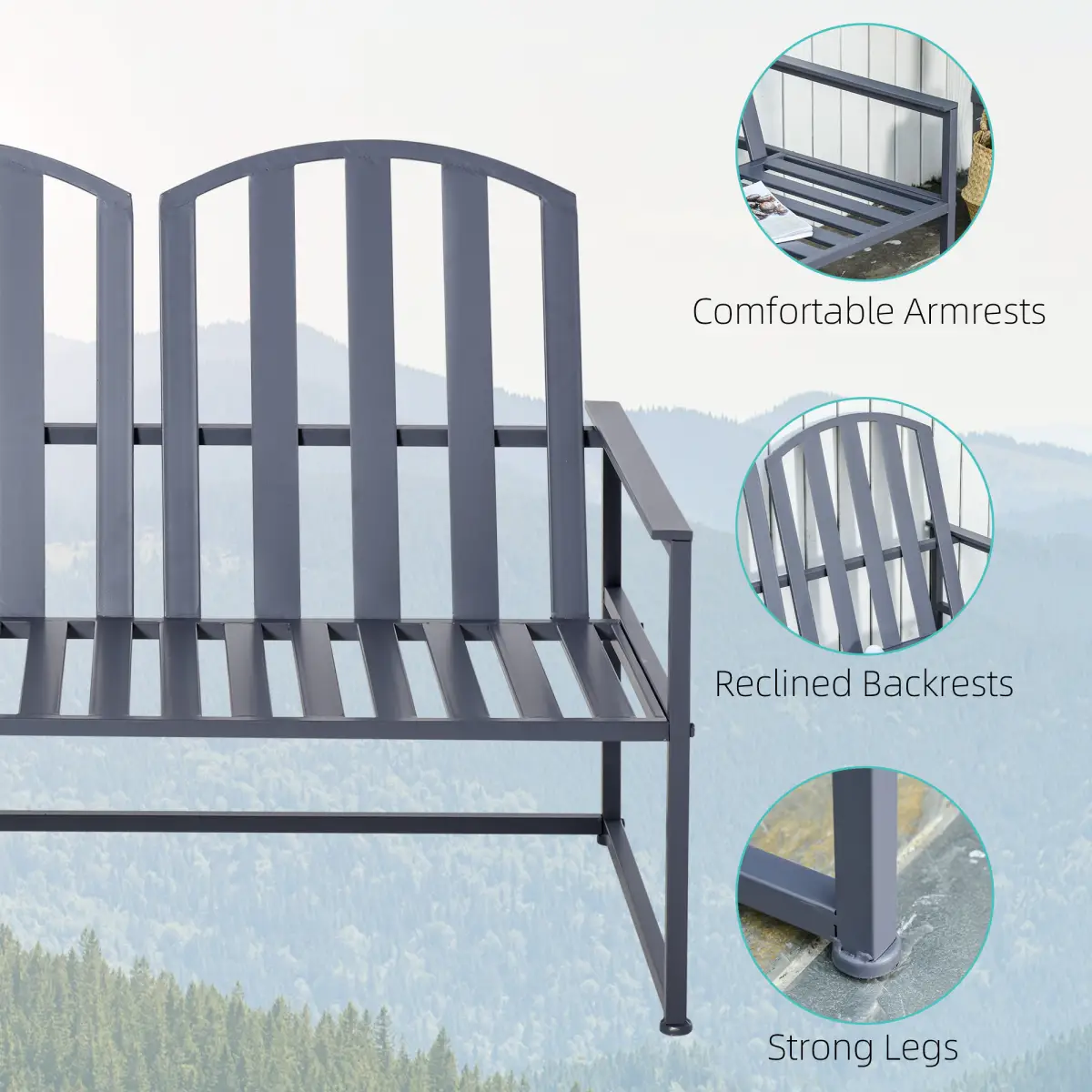 2 Seat Steel Patio Garden Bench Chair Slat Design Backyard Porch Outsunny by Unbranded
