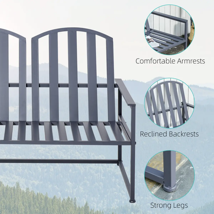 2 Seat Steel Patio Garden Bench Chair Slat Design Backyard Porch Outsunny by Unbranded