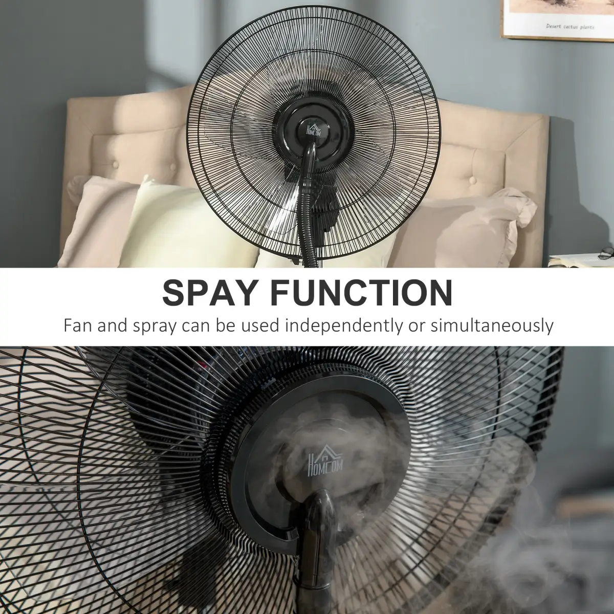Pedestal Fan with Water Mist Spray Standing Fan w/ 3.1L Water Tank Black by HOMCOM