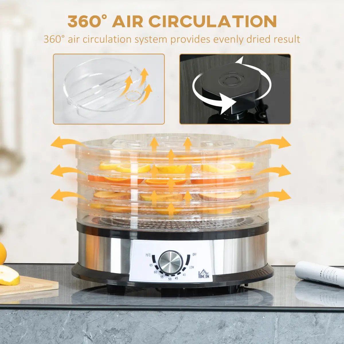 5 Tier Food Dehydrator 250W Stainless Steel Food Dryer Machine Silver by HOMCOM