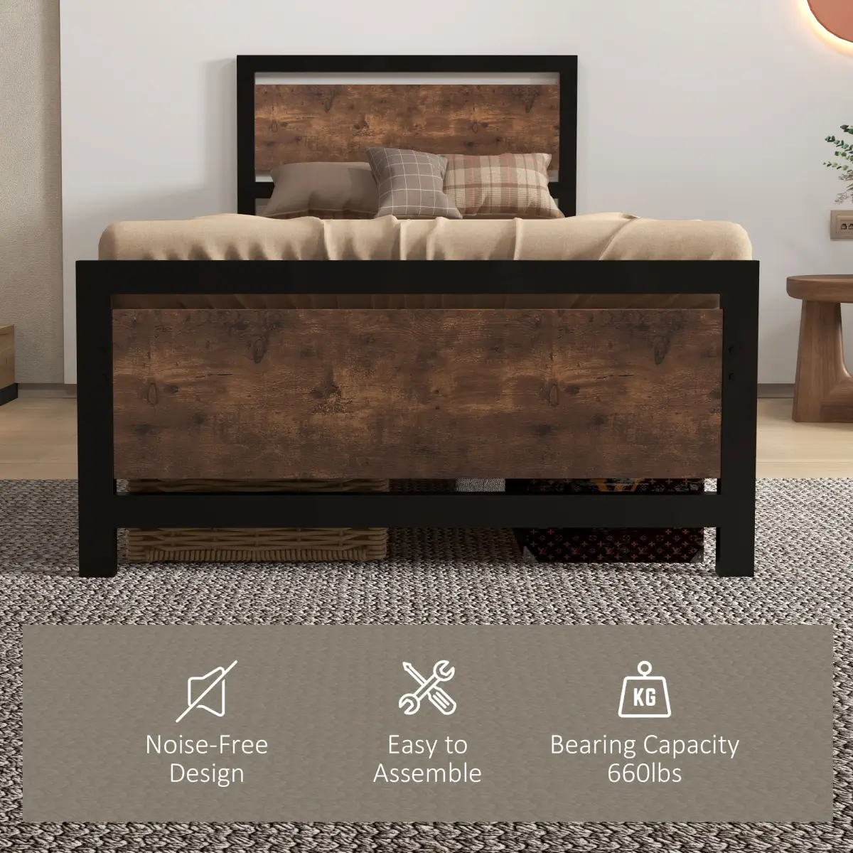 HOMCOM Single Size Metal Bed Frame w/ Headboard & Footboard, 97x195x103cm by HOMCOM