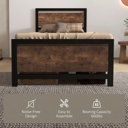 HOMCOM Single Size Metal Bed Frame w/ Headboard & Footboard, 97x195x103cm by HOMCOM