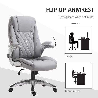 High Back Executive Office Chair Home Swivel PU Leather Chair, Grey by Vinsetto