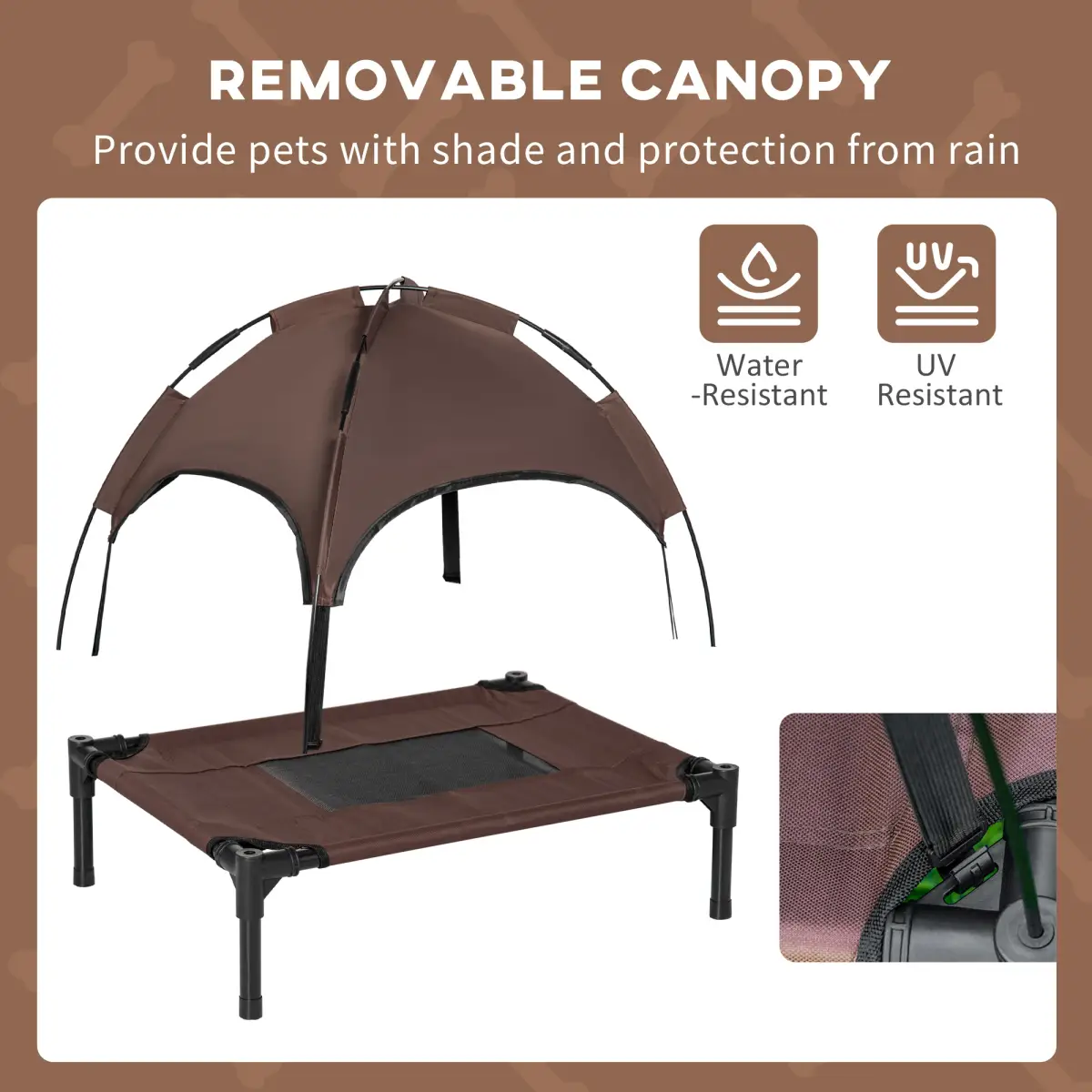 61 cm Elevated Pet Bed Dog Cot Tent with Canopy Instant Shelter Outdoor Brown by PawHut
