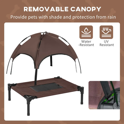 61 cm Elevated Pet Bed Dog Cot Tent with Canopy Instant Shelter Outdoor Brown by PawHut