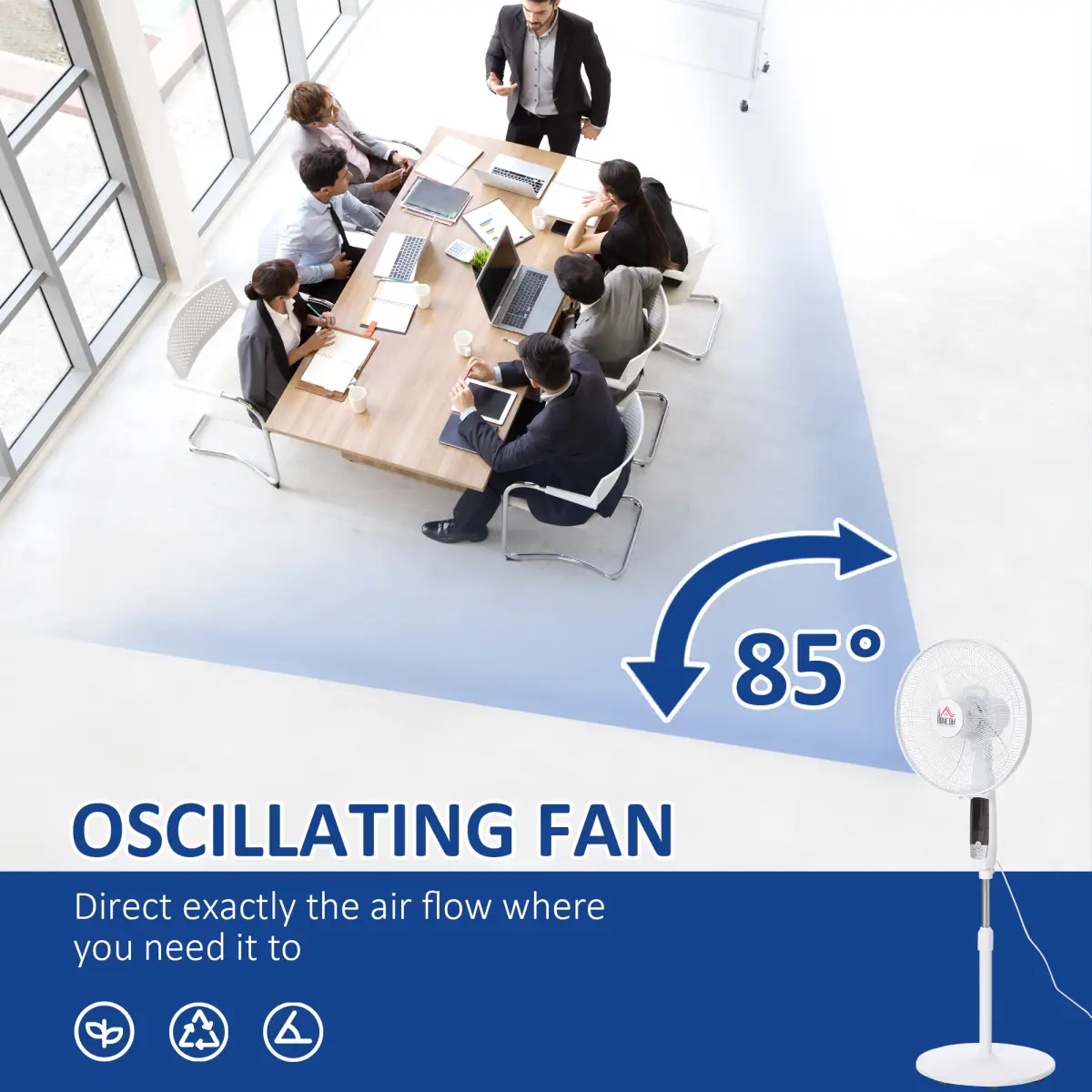 HOMCOM 54 Inch Pedestal Fan Height Adjustable 7.5h 85 Oscillation LED Panel by Unbranded