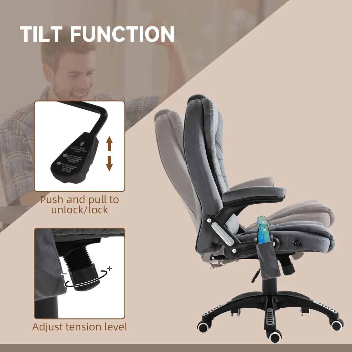 Executive Reclining Chair w/ Heating Massage Points Relaxing Headrest Grey by Unbranded