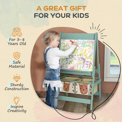 AIYAPLAY Kids Easel with Paper Roll, Blackboard, Whiteboard, Storage, Green by AIYAPLAY