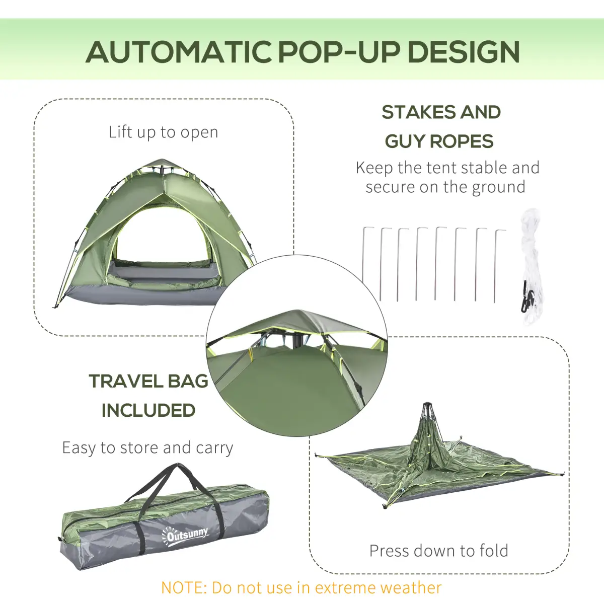 2 Man Pop Up Tent Camping Festival Hiking Family Travel Shelter Outsunny by Unbranded